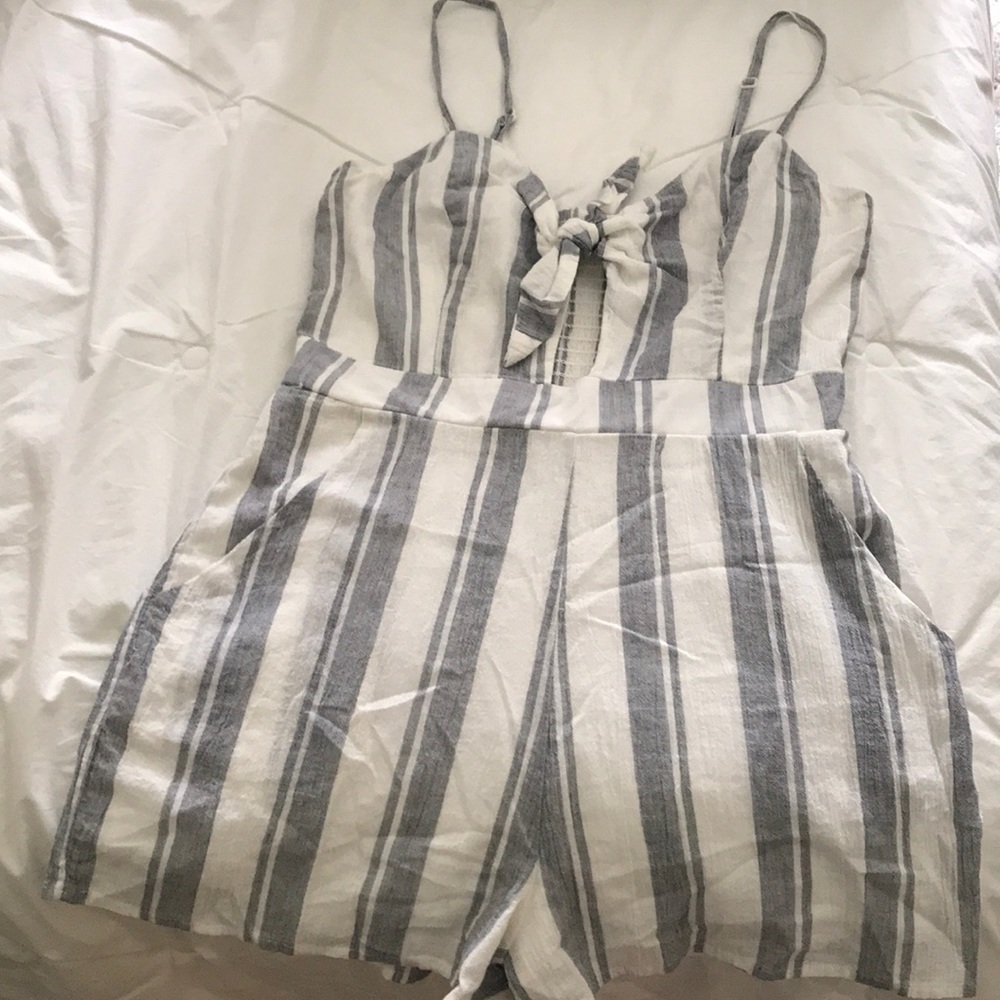Blue and white striped romper